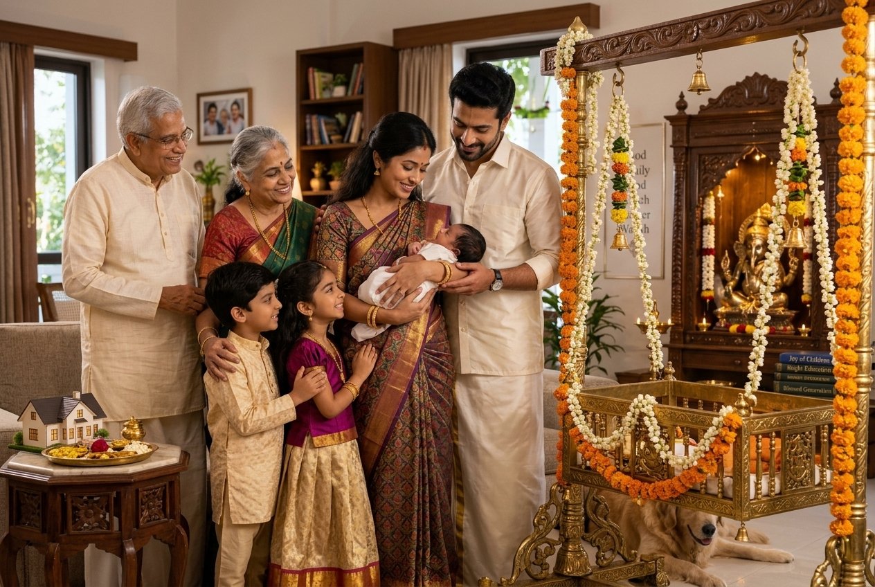 Indian Parents Joyfully with Their Children